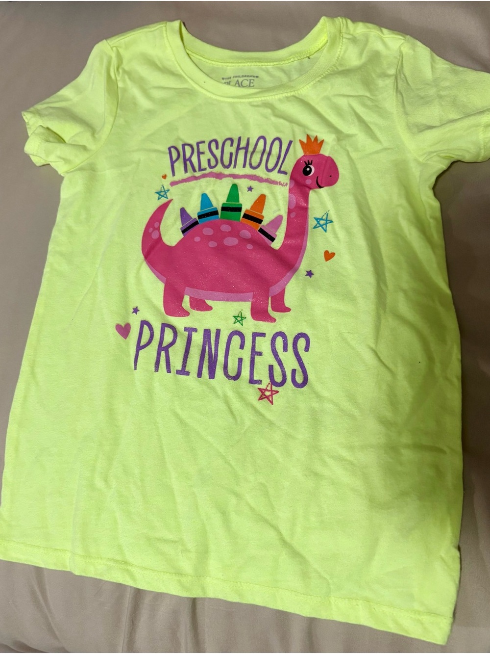 The Children's Place Neon Yellow Tee with Pink Dinosaur Graphic